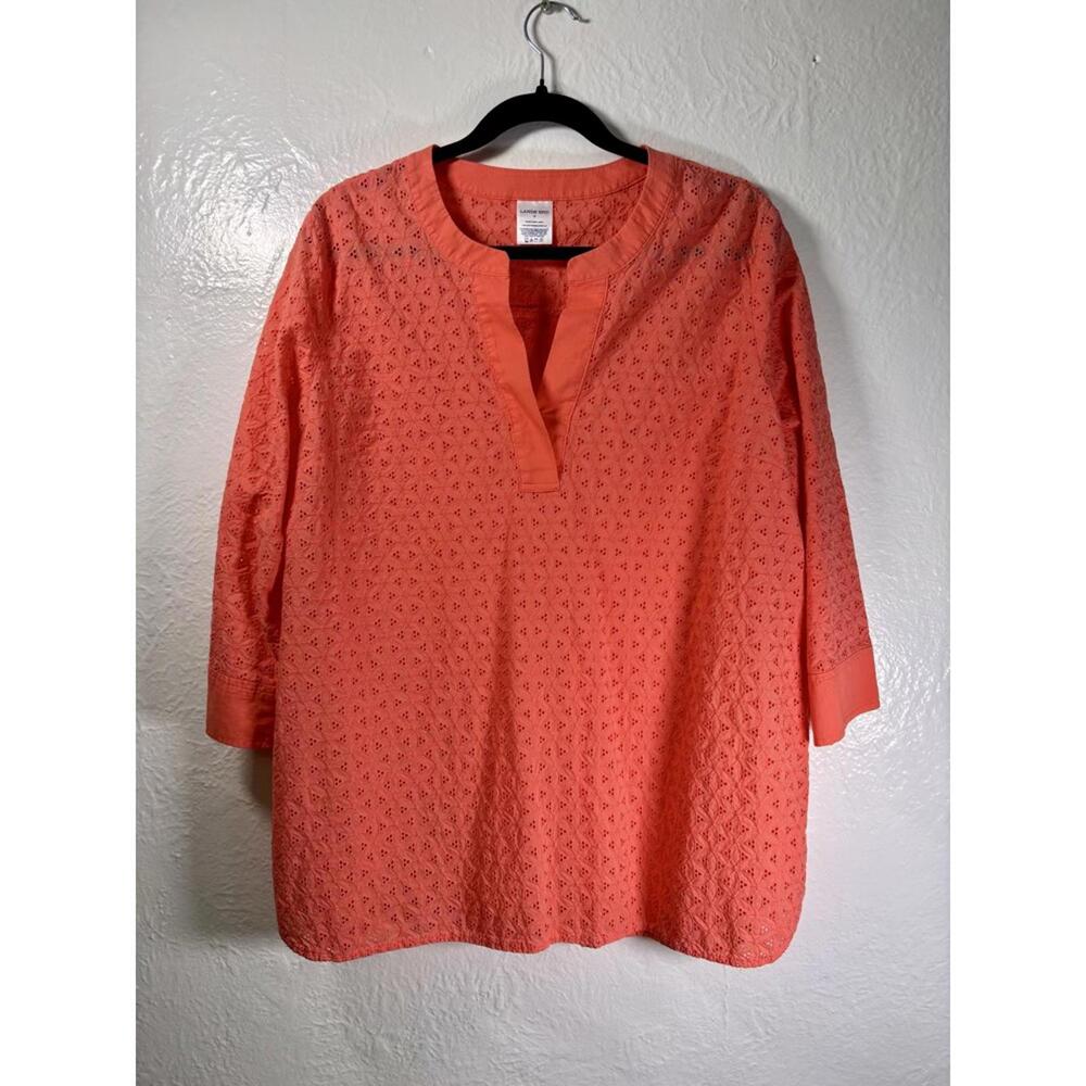 Lands End Floral Eyelet Top Coverup Womans 16‎ Coral Beach Vacation Resortwear